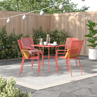 Ensemble de table de patio intérieur / extérieur en acier de qualité commerciale 28 po avec 4 chaises carrées Meranda