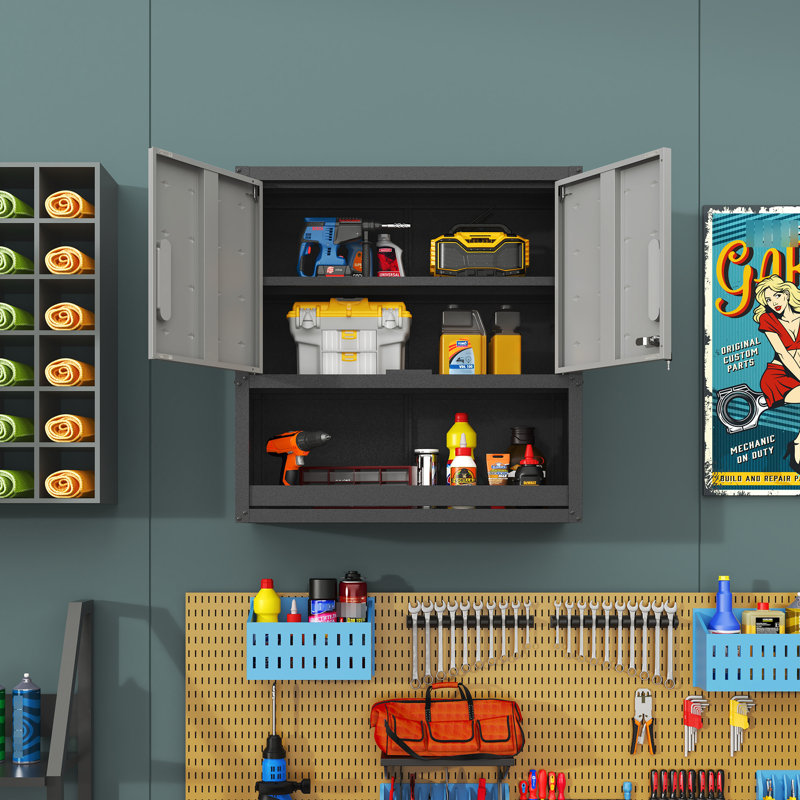 Armoire murale en métal pour garage, entrepôt, bureau. Avec porte verrouillable et tablette. Bureau antirouille avec porte. Design moderne