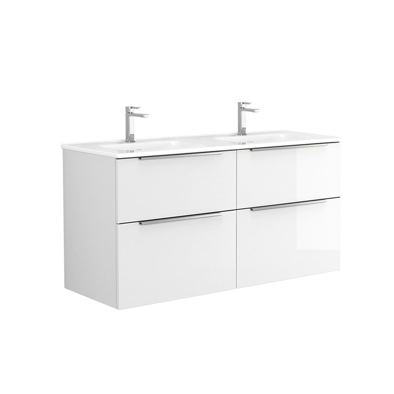 Ensemble de meuble-lavabo double mural Dalia, Blanc lustré, 47.6''