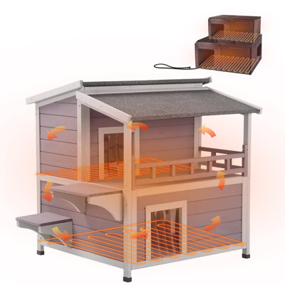 Heated Outdoor Cat House For Outside Insulated Feral Cat Shelter Weatherproof With Heated And Insulated Liner 2 Story