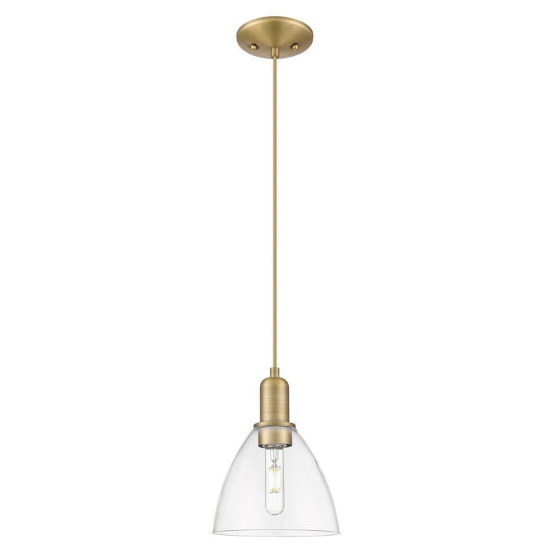 Mini-luminaire suspendu 1 lumière Arcadia - Bristol, H 6,5 po x l 7,5 po x P 7,5 po, Clair, Laiton brossé