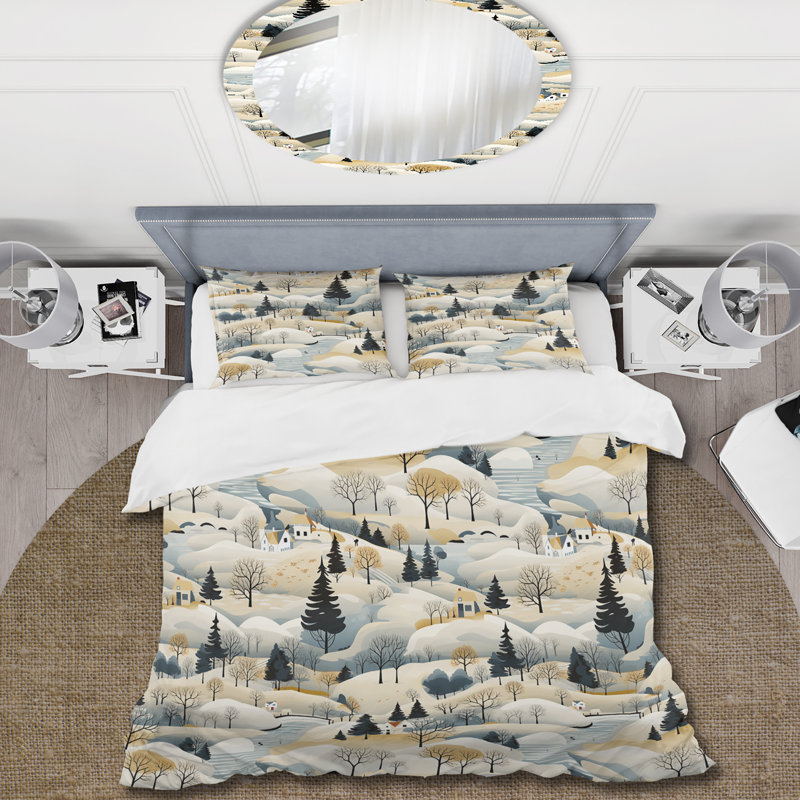 Summer Scenery Scandinavian Pattern Duvet Cover, Twin Duvet Cover + 1 Standard Sham