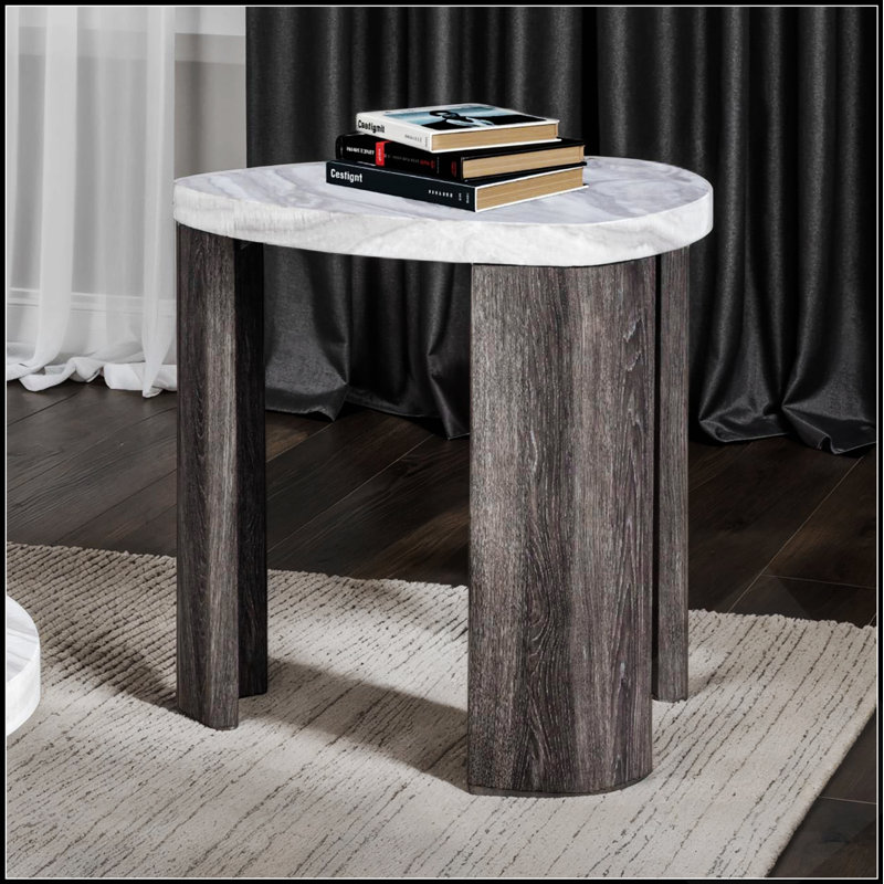 Ensemble de table triangulaire 3 pièces de style contemporain avec motif en marbre, conception peu encombrante pour le salon principal