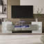 Meuble télé élégant, Lowboard - Blanc ultrabrillant, 78,7 po avec éclairage DEL. Mobilier de salon. Design moderne. Surface en verre élégante.-172675006