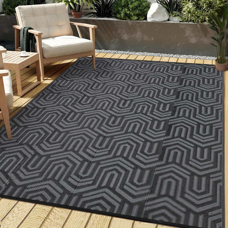 Tapis imperméable et réversible pour terrasse pour camping-car, Black, Rectangle 10' x 14'