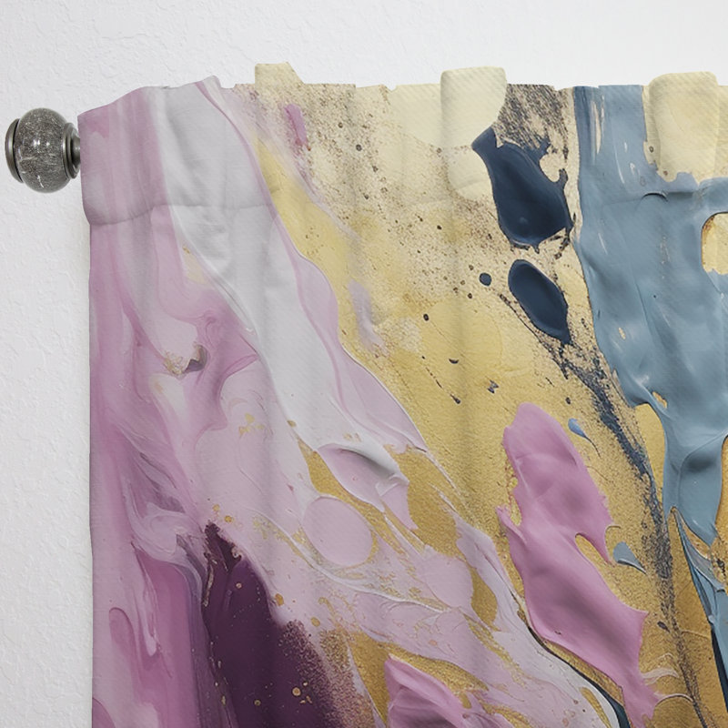 Rideaux de velours abstraits mauves et bleus peints III - 1 panneau, L 52 po x L 90 po