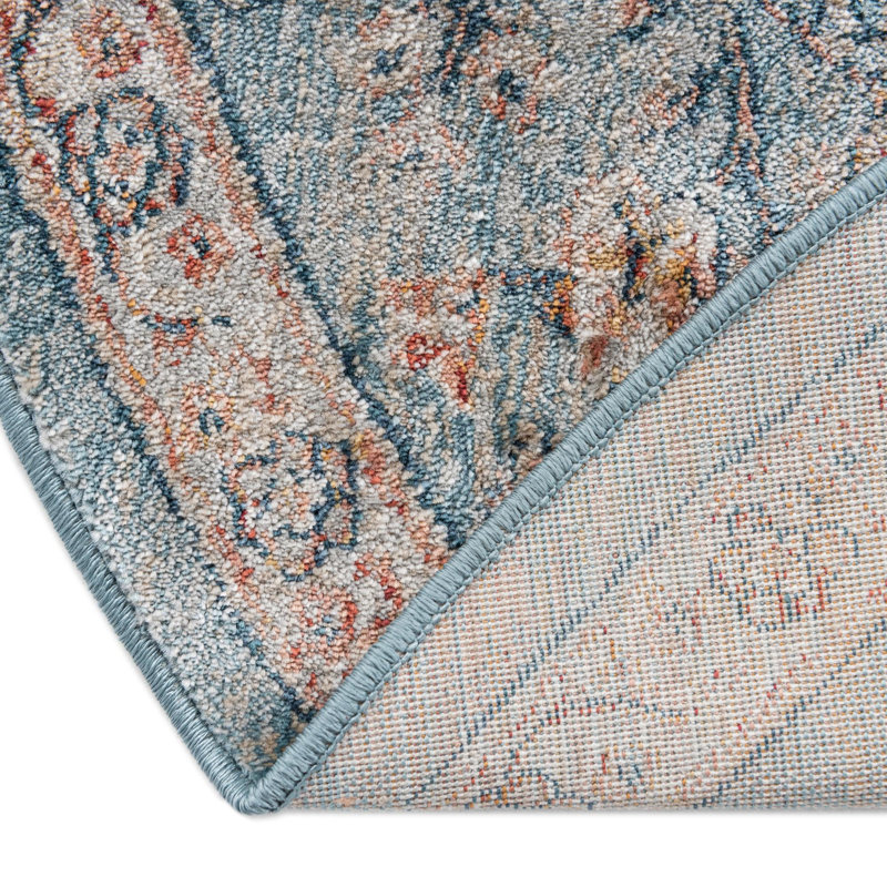 Kaleigh Oriental Blue/Rust/Ivory Area Rug, Round 6'1"