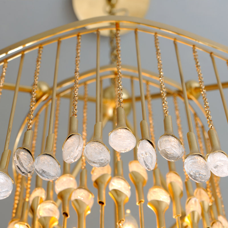 Gold Leaf and Crystal 12-Light Tiered Chandelier