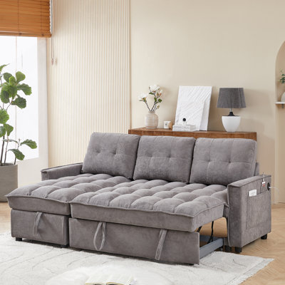 78.75" Reclining Sofa, Pull-Out Sofa Bed with USB and tape-c charging ports, L-Shaped Sectional Sofa with Reclining Storage and Arm Side Organizer Pocket Features, Living Room Comfort Sofa