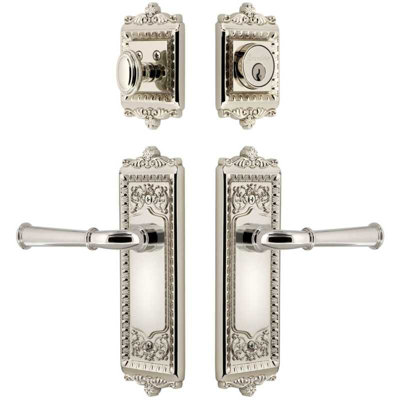 Grandeur Windsor Long Plate Entry Set with Georgetown Lever in Polished Nickel