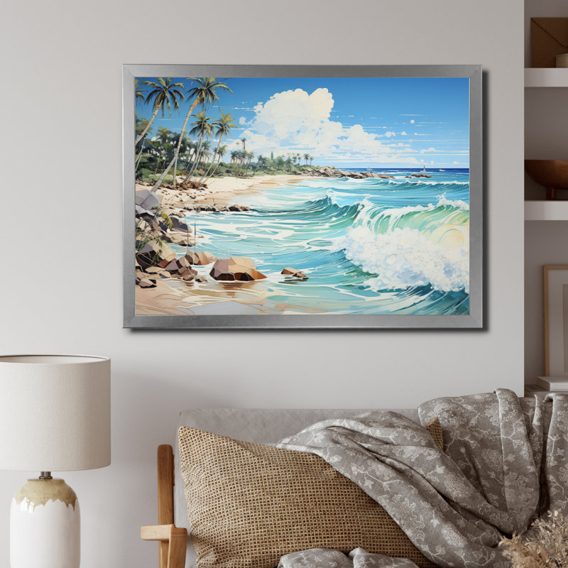Bleu tropical Serenity II - imprimé, Cadre simple argenté, H 12 po x l 20 po x P 1 po