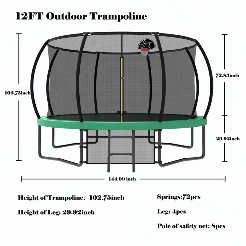 Trampoline récréatif extérieur avec caractéristiques de sécurité et durabilité
