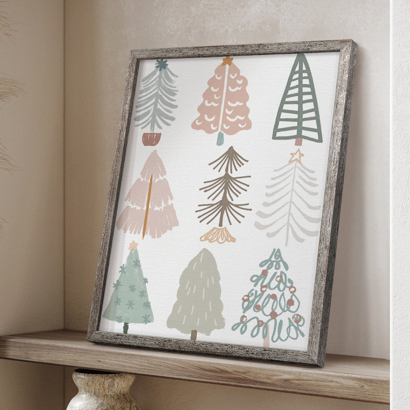 Arbre de Noël croquis II, reproduction encadrée - bois massif, H 30 po x l 24 po