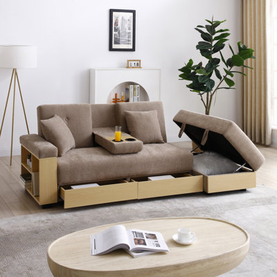 Convertible Sleeper Sofa Couch With Storage Ottoman, Drop-Down Table, And Reversible Armrest For Versatile Use In Living Rooms And Apartments