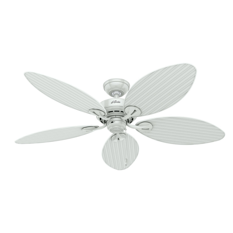 54" Bayview 5 - Blade Outdoor Tropical Leaf Ceiling Fan with Pull Chain, White