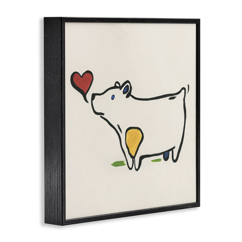 «Bear & Heart Doodle», art de la giclée encadrée par June Erica Vess, H 12 po x l 12 po, Giclée encadrée noir minuit