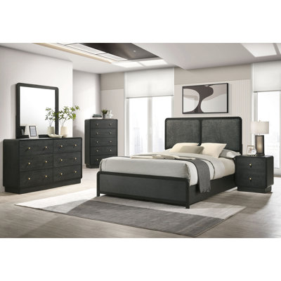 Lit très grand tapissier noir de style Mid-Century moderne, housse, tête de lit gris anthracite et pieds de support stables, style moderne, tissu anti-rayures, base