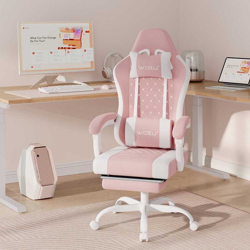 Gaming Chair With Pocket Spring Cushion, Massage Ergonomic Office Chair, Wide Padded Swivel Computer Chair With Massage Lumbar Pillow Footrest, 150kg Load, Mesh Fabric