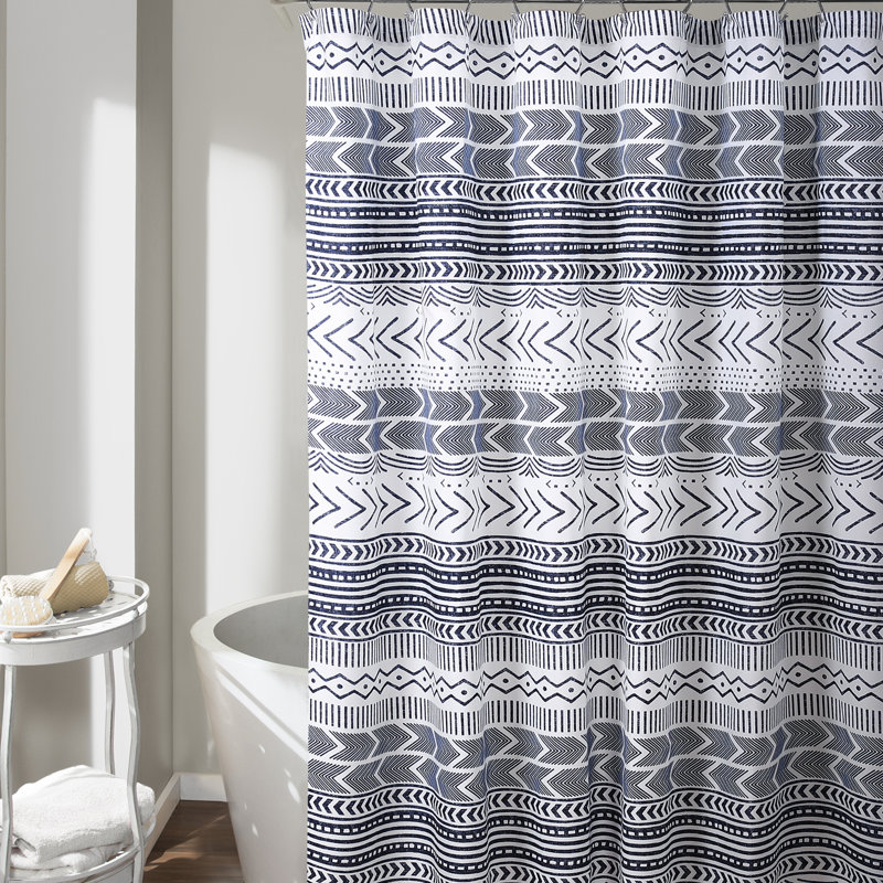 Hygge Geo 100% Cotton Single Shower Curtain, Navy/White