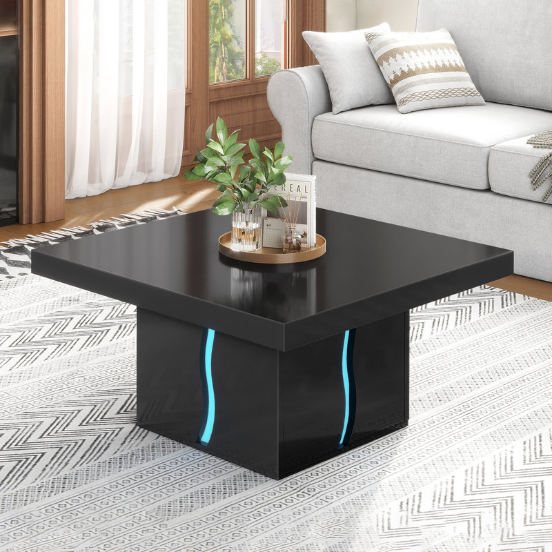 31.5'' Square Coffee Table,High Gloss Minimalist Design with LED Lights ,Living Room Table