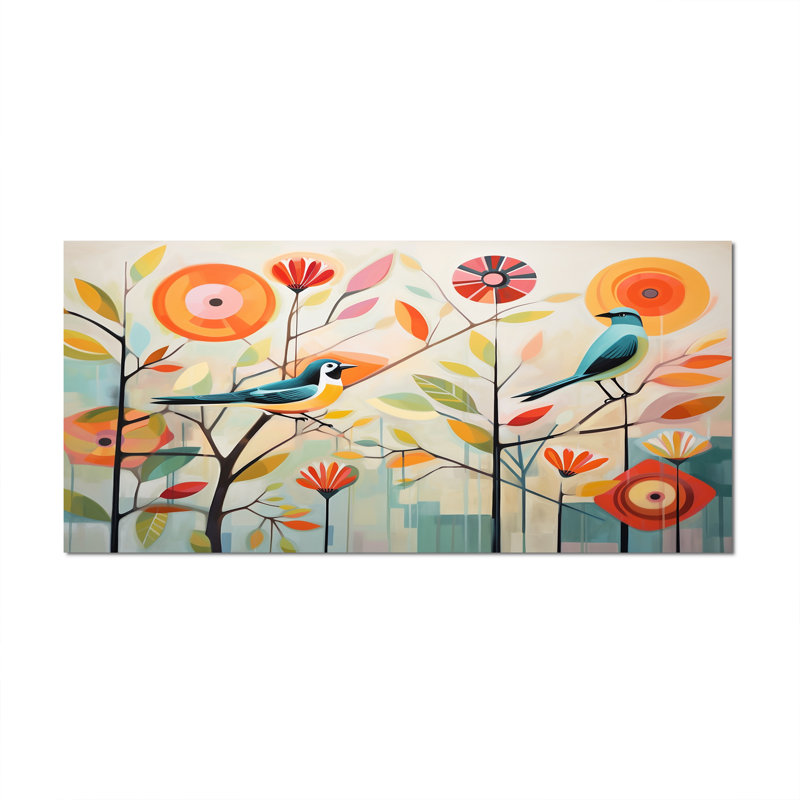 Vert Mid Century Mod Nature IV - Art mural abstrait Mid-Century pour le salon, Toile tendue, Sans cadre, H 16 po x l 32 po