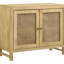 Armoire d'appoint 2 portes avec dessus en canne naturelle tissée, base en bois de manguier, accessoires en laiton antique pour la salle à manger, centre de table moderne, cadre, poignées