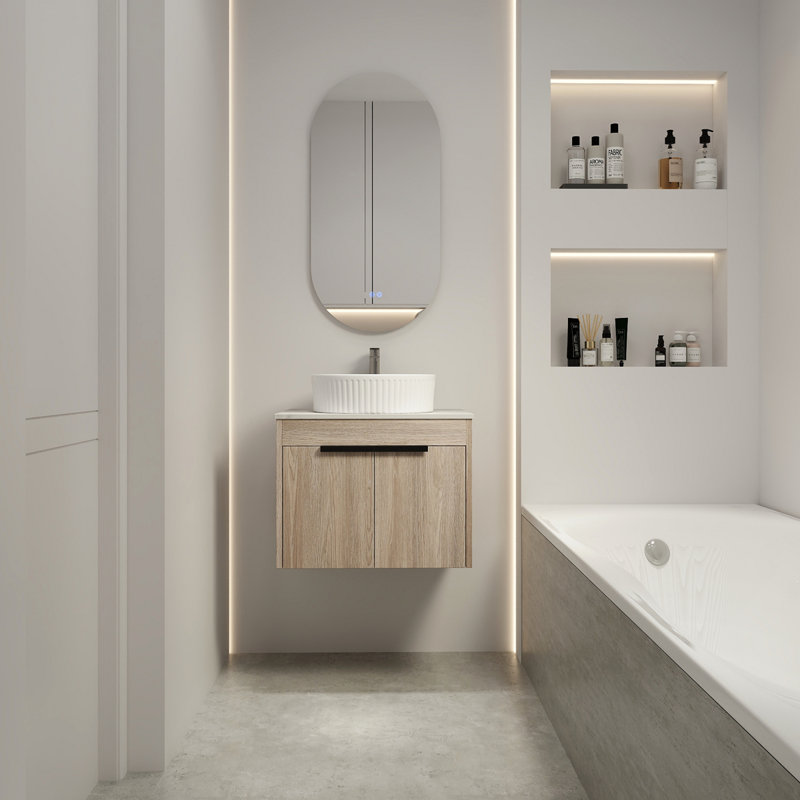 Modern Design Float Bathroom Vanity Wall Mounted White Oak Vanity