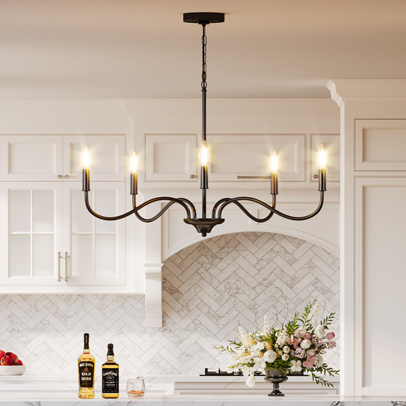 Lustre 5 lumières à intensité variable de style bougie avec hauteur réglable