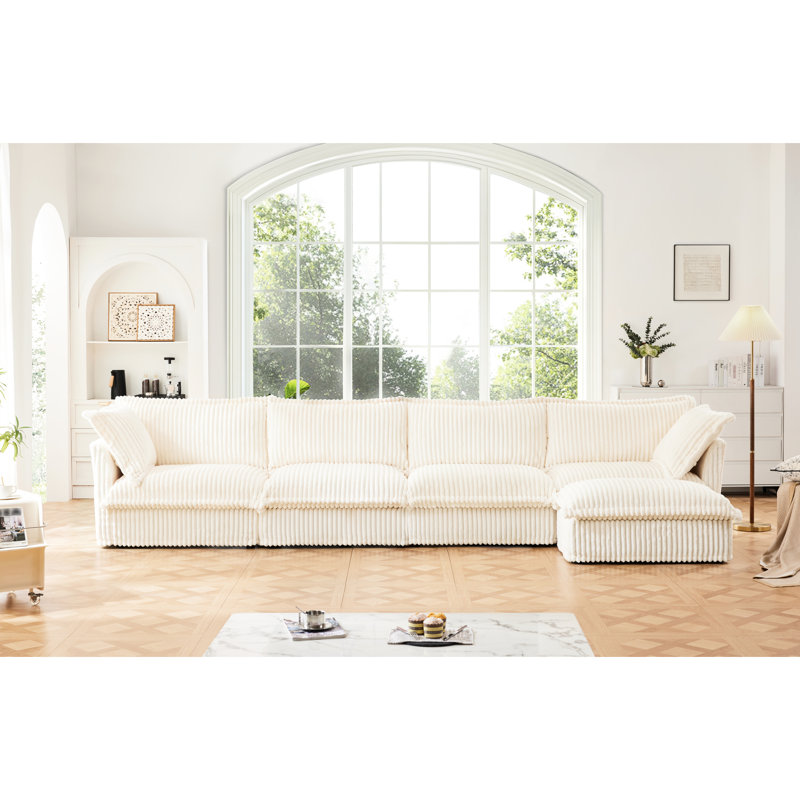 Canapé modulaire en forme de L, 4 places avec 2 coussins souples et 2 grands, siège en velours côtelé à assise profonde