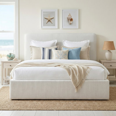 Modern Curved Upholstered Bed with Lift Storage, Queen, Green Linen