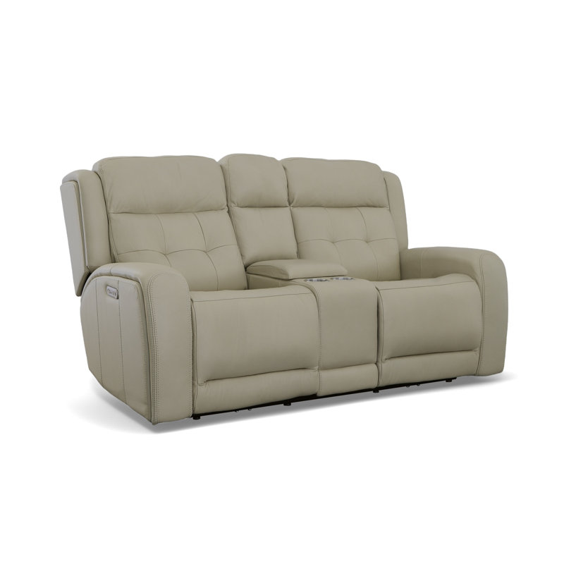 Grant 76" Leather Reclining Sofa, Ivory Genuine Leather