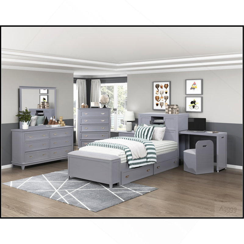 Commode à finition grise avec 6 tiroirs, meubles de chambre à coucher modernes en bois 1pc