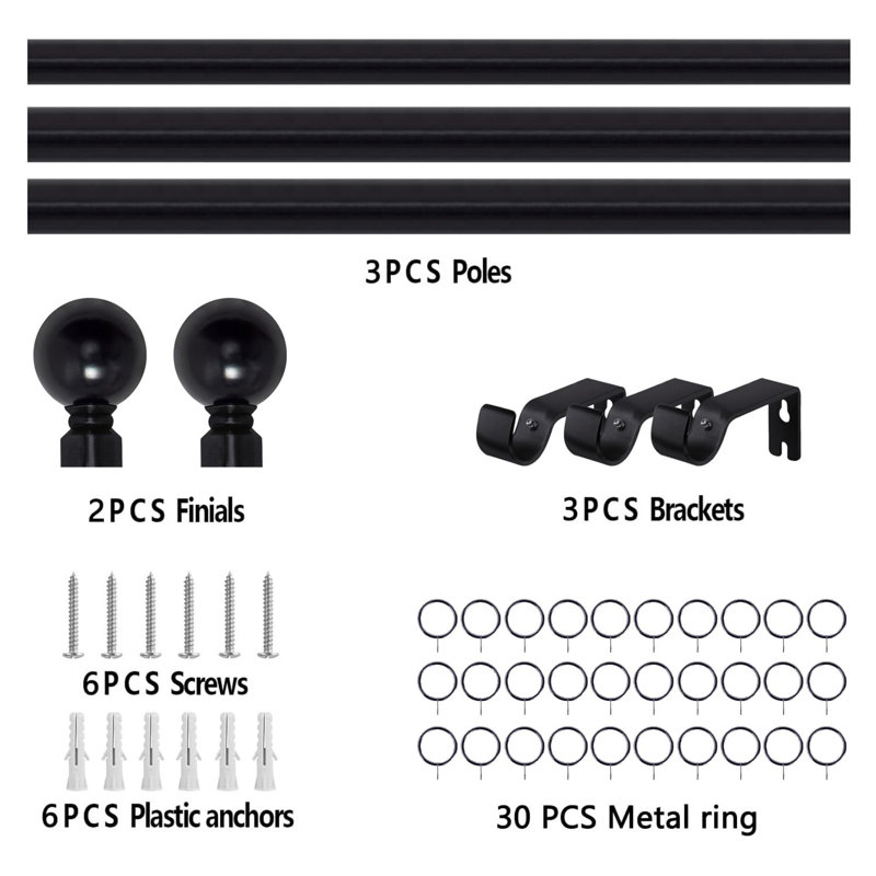 Altadena Adjustable Single Curtain Pole, 300cm W x 3cm D, Satin Black