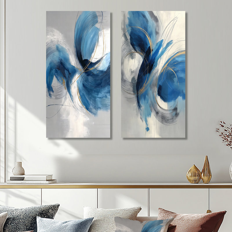 «Abstract Swirl in Blue and White Tones I», art mural 2 pièces, 32" H x 32" W