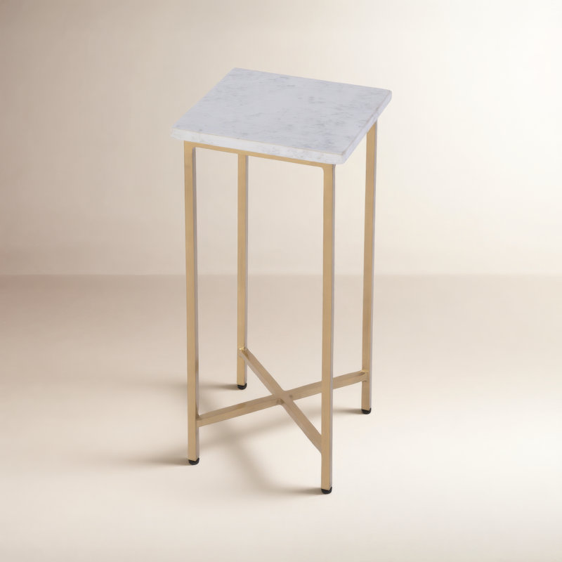 Paulina 9 in. W Square Marble and Iron End Table