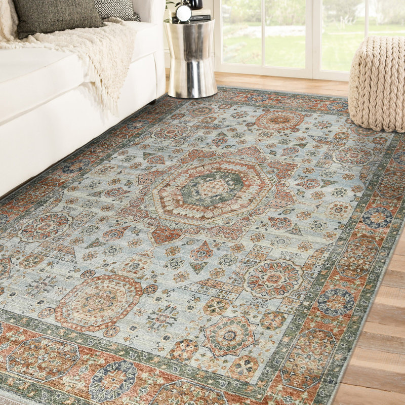 Wool Geometric Area Rug in Blue, Rectangle 2' x 3'
