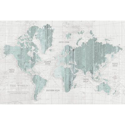 Old World Map Mint Grey - Wrapped Canvas Print