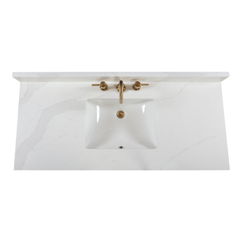 Adele 48" Free Standing Single Bathroom Vanity with Quartz Top, Black, Gold