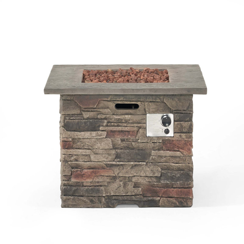 32'' Stone Square Mgo Fire Pit W/ Grey Top- 40,000 Btu