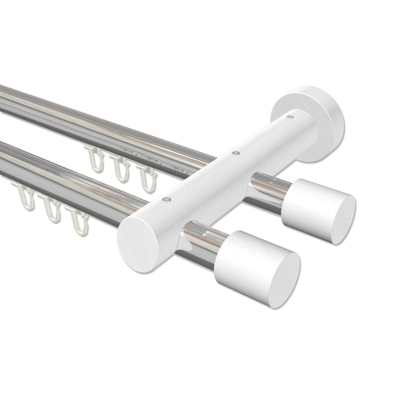 Roopville Curtain Pole Set, Chrome/White Lacquered, 5cm H x 320cm W x 18cm D