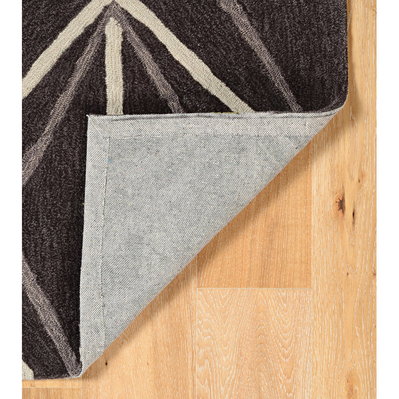 Kristopher Geometric Handmade Tufted Charcoal/Green Area Rug, Rectangle 5' x 7'