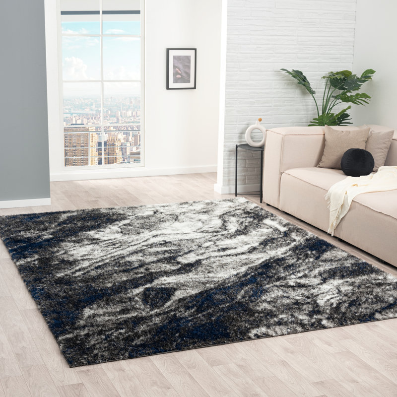 Abstract Shag Black/Grey Area Rug, Rectangle 2' x 3'