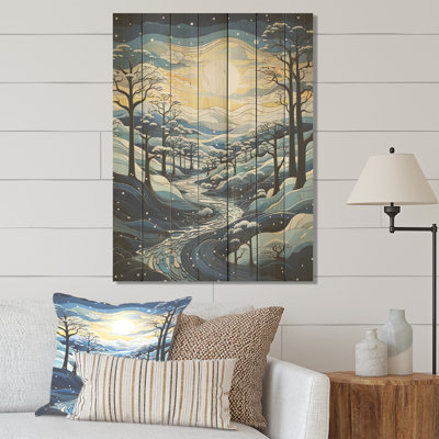 Sentier bleu et blanc dans la forêt d'hiver II - Forêt sur bois