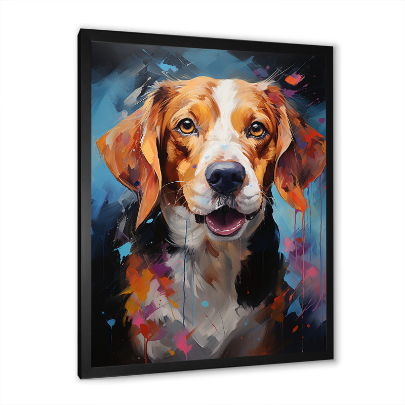 Beagle Bliss VI sur toile, Cadre simple noir, H 32 po x l 16 po x P 1 po