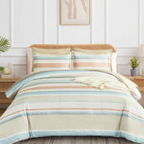 Comforter Set Queen Size, 7 Pieces Khaki Striped Bed In A Bag, Soft Lightweight Micorfiber Bedding Set With Comforter, Flat Sheet, Fitted Sheet, Pillow Shams, Pillowcase