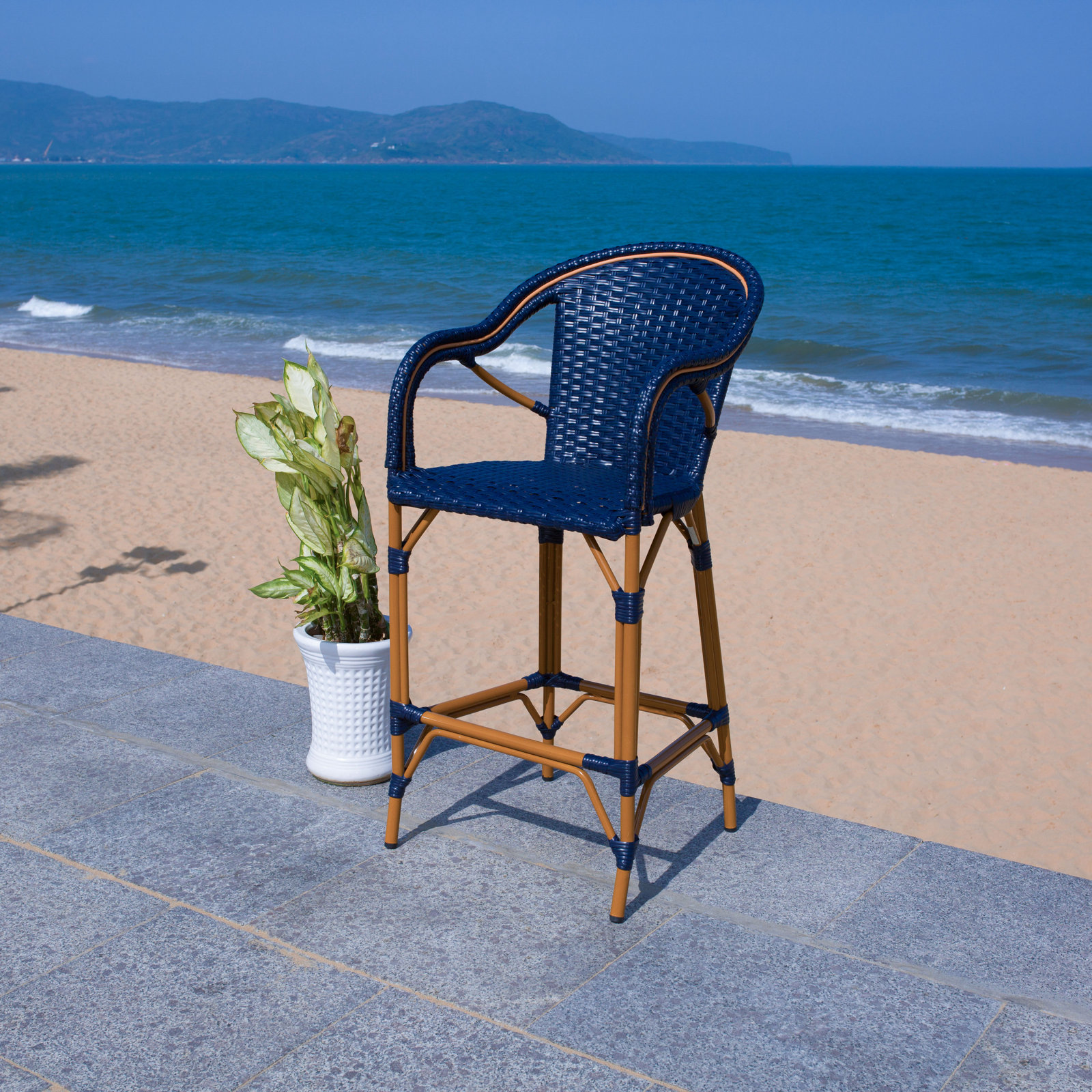 Popplewell 46.5'' Aluminum Outdoor Bar Stool, Navy, 29.5" H x 22.5" W x 25.5" D