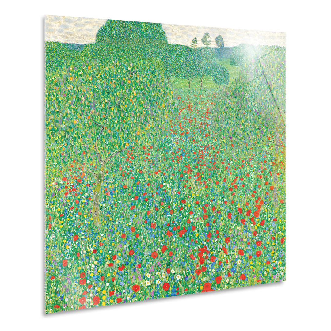 Glasbild Blühende Mohnblumen von Gustav Klimt