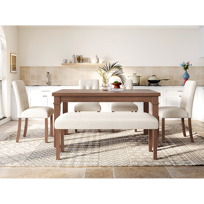 6 Modern Rectangular Dining : 4 Upholstered Chairs And Bench, Legs, Comfortable Backrests 6 Mid - Century Chairs, Experience