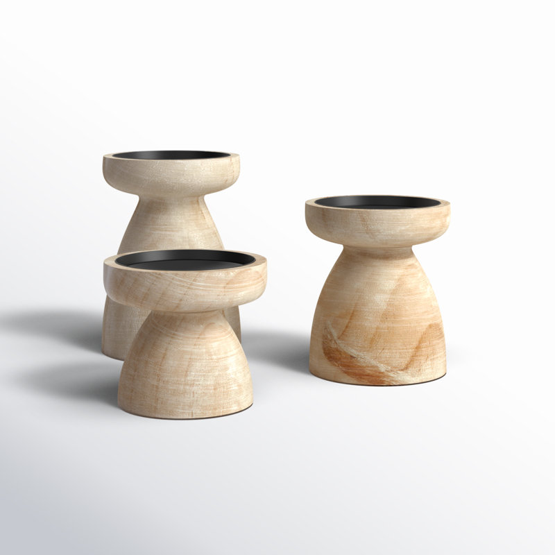 3 Piece Wood Tabletop Candlestick Set, Natural