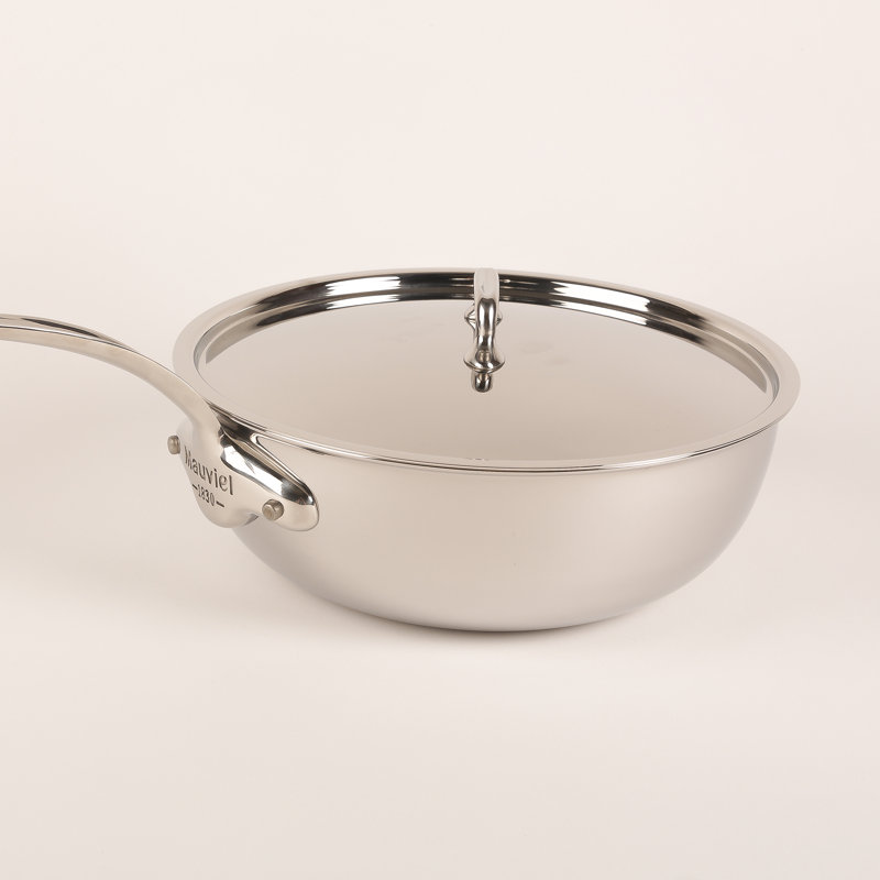 Mauviel M'URBAN 4 Tri-Ply Curved Splayed Saute Pan With Lid, Cast Stainless Steel Handle, 3.4 qt